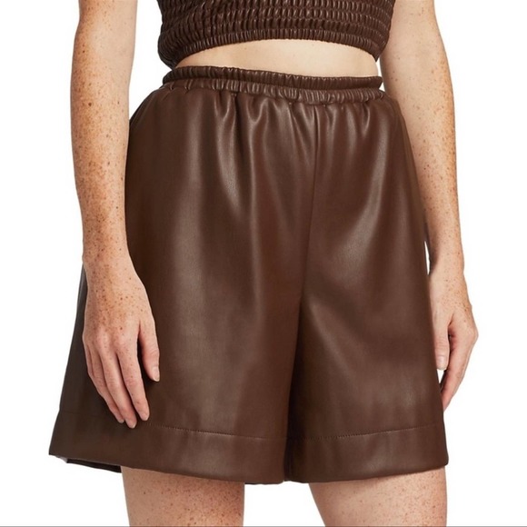 STAUD Clark Faux Vegan Leather Shorts SZ XS Bark Brown - Picture 3 of 13